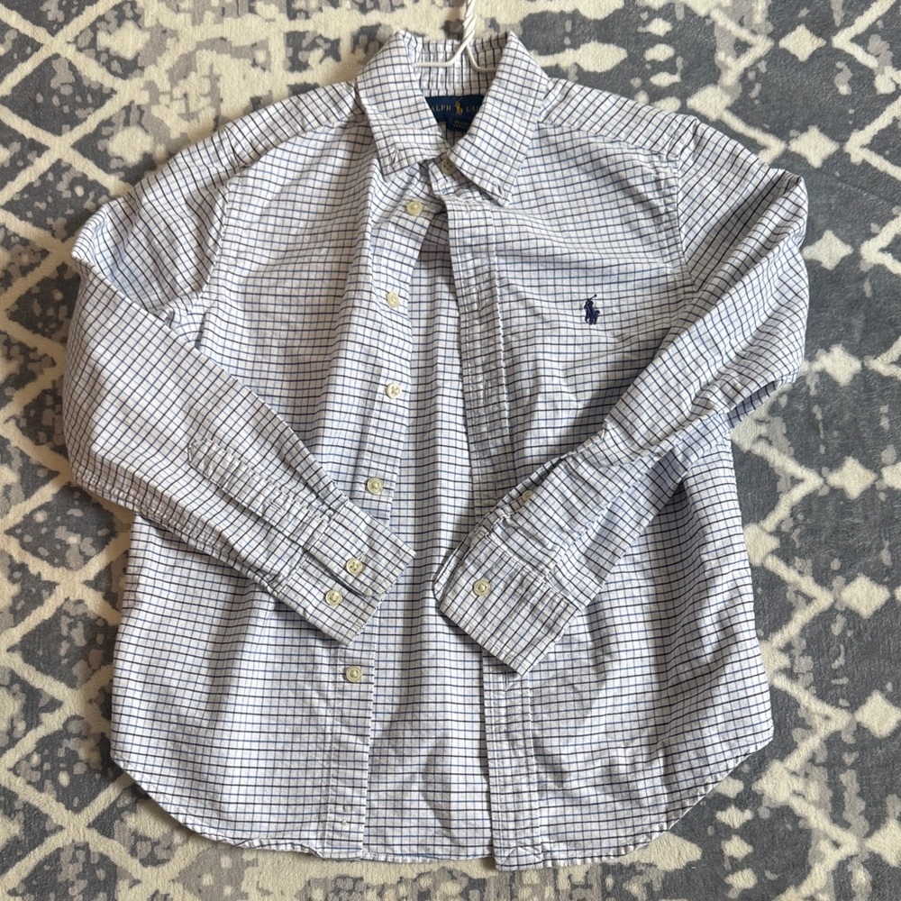 Ralph Lauren Blue and White Plaid Button Down Shirt